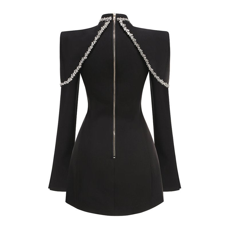 Black Embellished Cape Bodysuit H6666