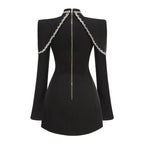 Black Embellished Cape Bodysuit H6666