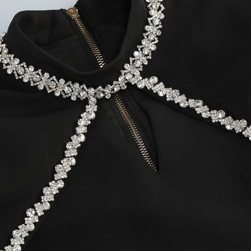 Black Embellished Cape Bodysuit H6666