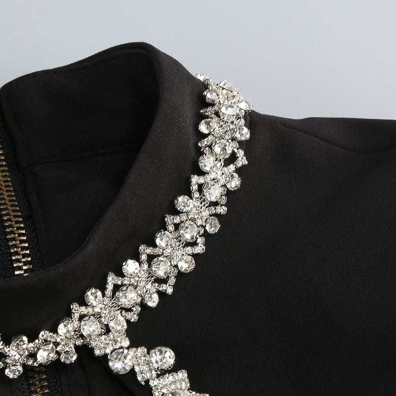 Black Embellished Cape Bodysuit H6666