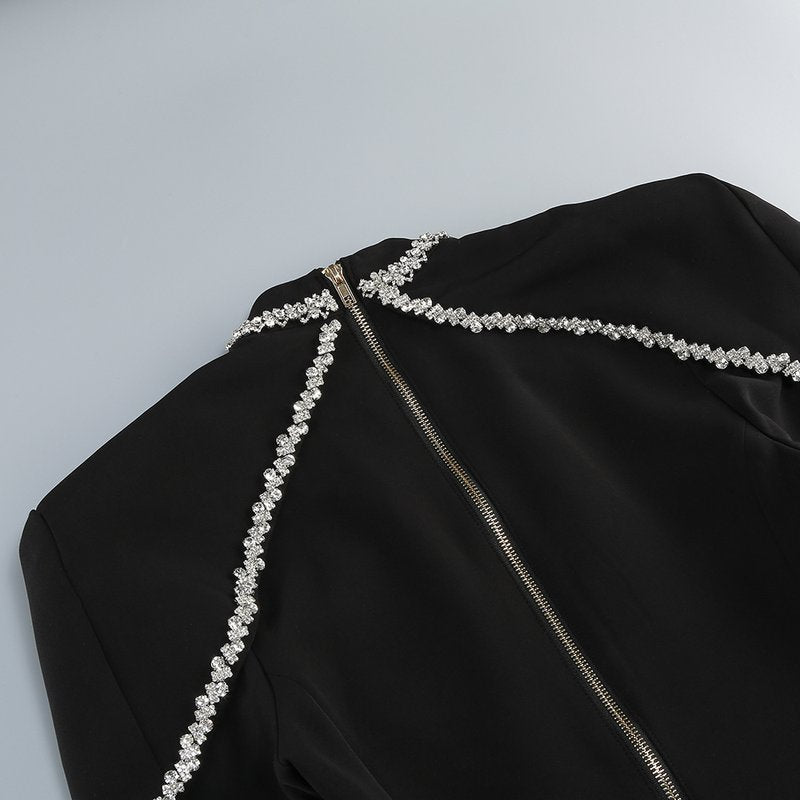Black Embellished Cape Bodysuit H6666