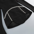 Black Embellished Cape Bodysuit H6666
