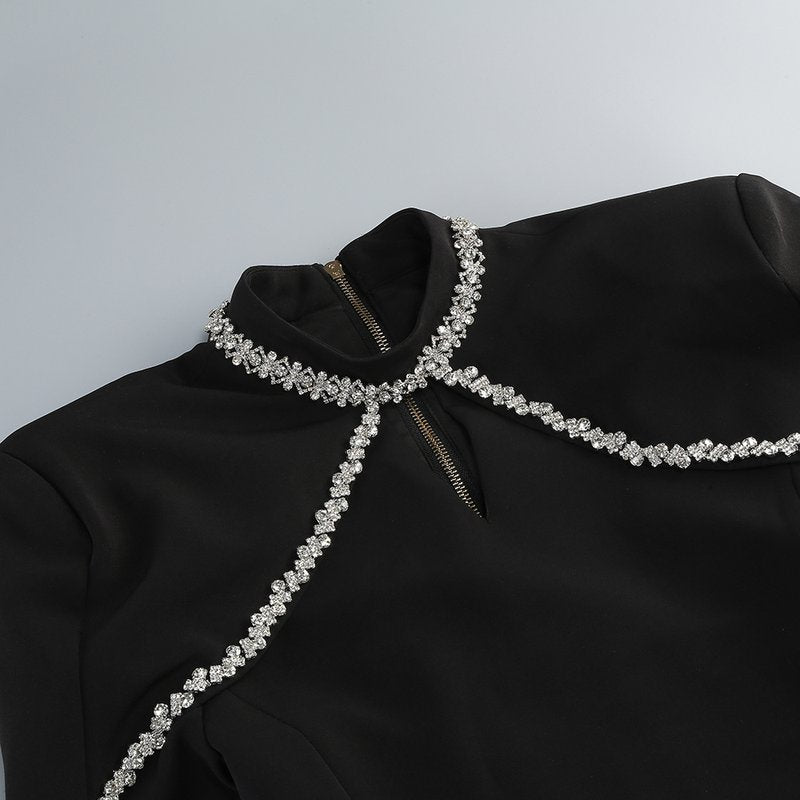 Black Embellished Cape Bodysuit H6666