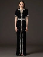 Black Embellished Chain Detail Gown H6736