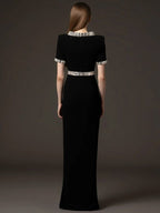 Black Embellished Chain Detail Gown H6736