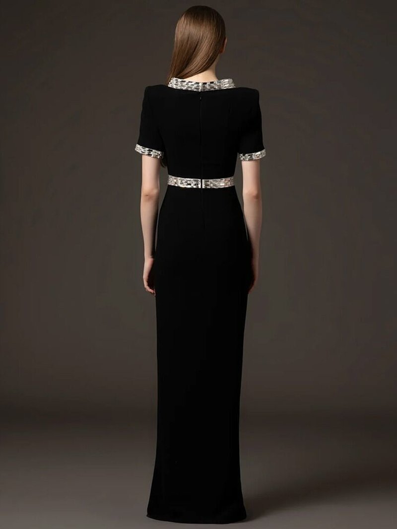 Black Embellished Chain Detail Gown H6736