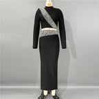 Black Embellished Crop Top & Skirt Set H6825