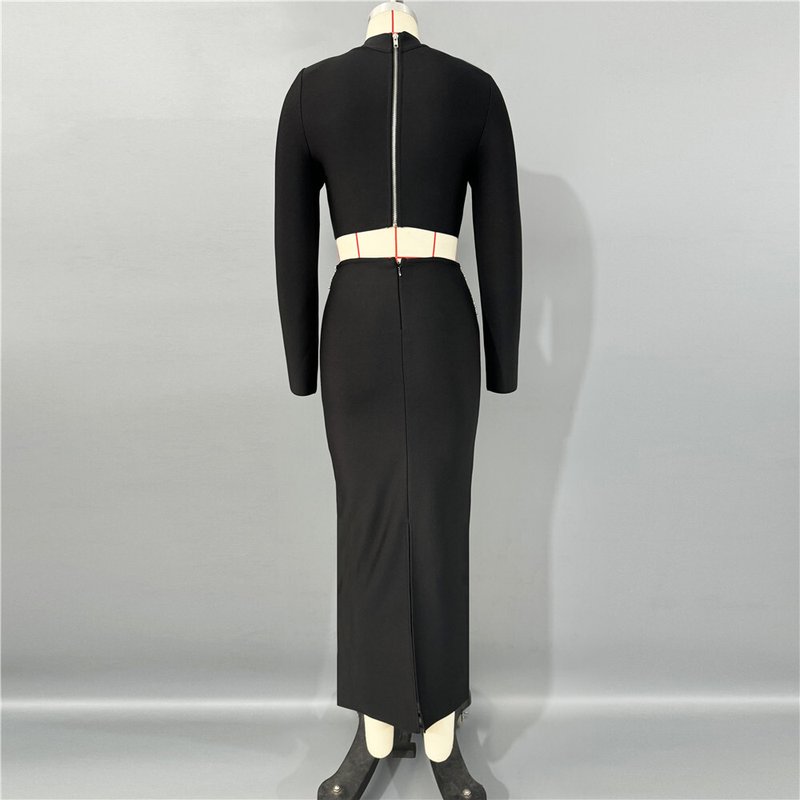 Black Embellished Crop Top & Skirt Set H6825