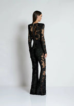 Black Embellished Floral Sheer Jumpsuit H6596