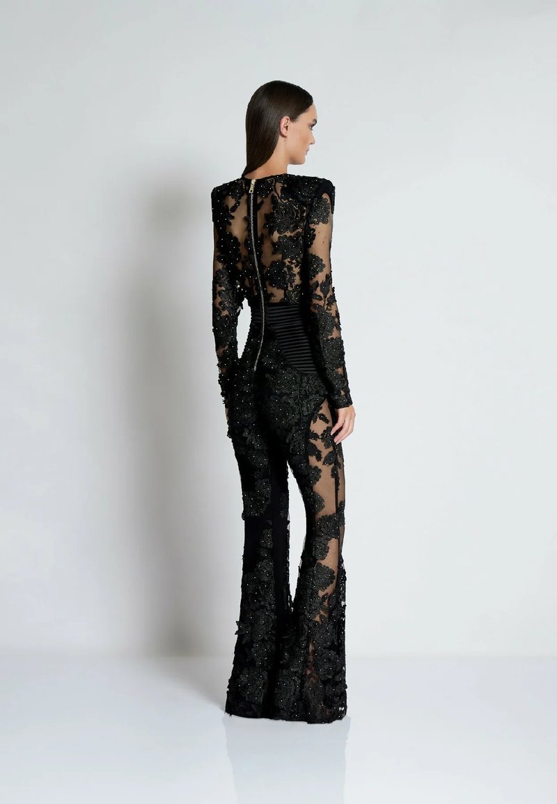 Black Embellished Floral Sheer Jumpsuit H6596