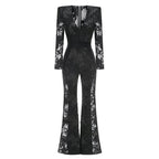 Black Embellished Floral Sheer Jumpsuit H6596