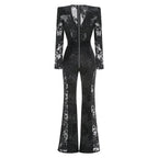 Black Embellished Floral Sheer Jumpsuit H6596