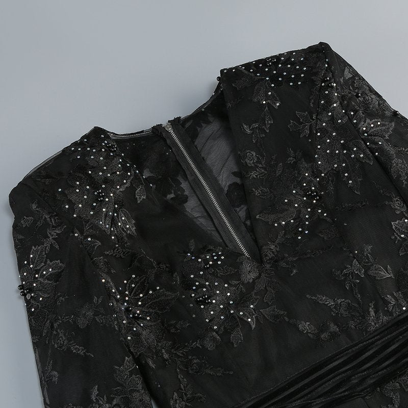 Black Embellished Floral Sheer Jumpsuit H6596
