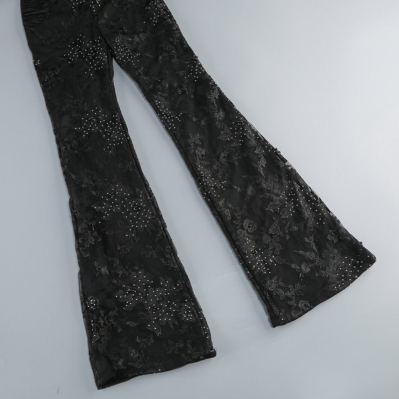 Black Embellished Floral Sheer Jumpsuit H6596
