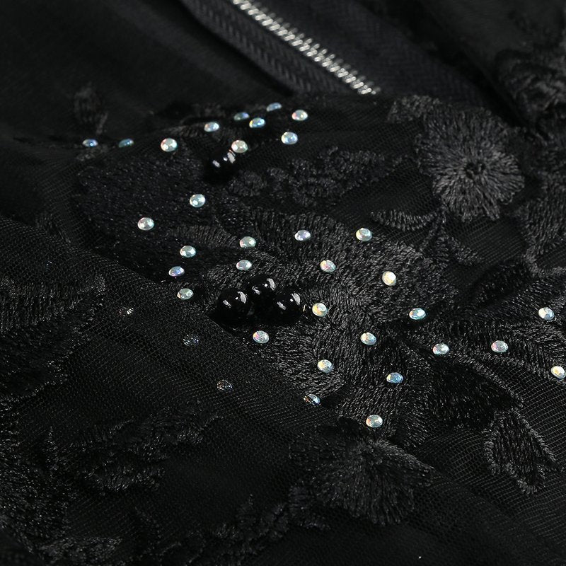 Black Embellished Floral Sheer Jumpsuit H6596
