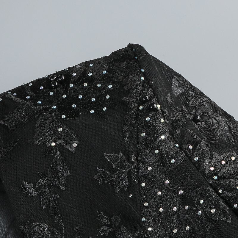 Black Embellished Floral Sheer Jumpsuit H6596