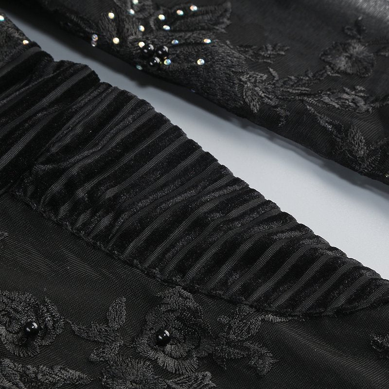 Black Embellished Floral Sheer Jumpsuit H6596