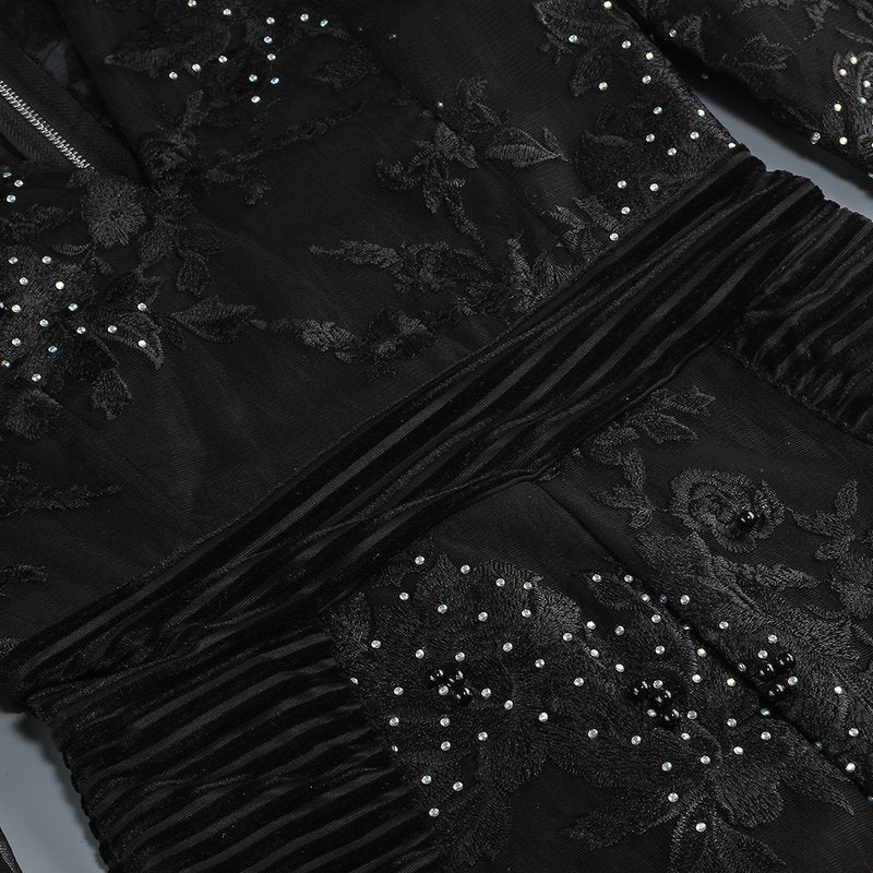 Black Embellished Floral Sheer Jumpsuit H6596