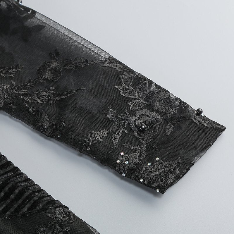 Black Embellished Floral Sheer Jumpsuit H6596