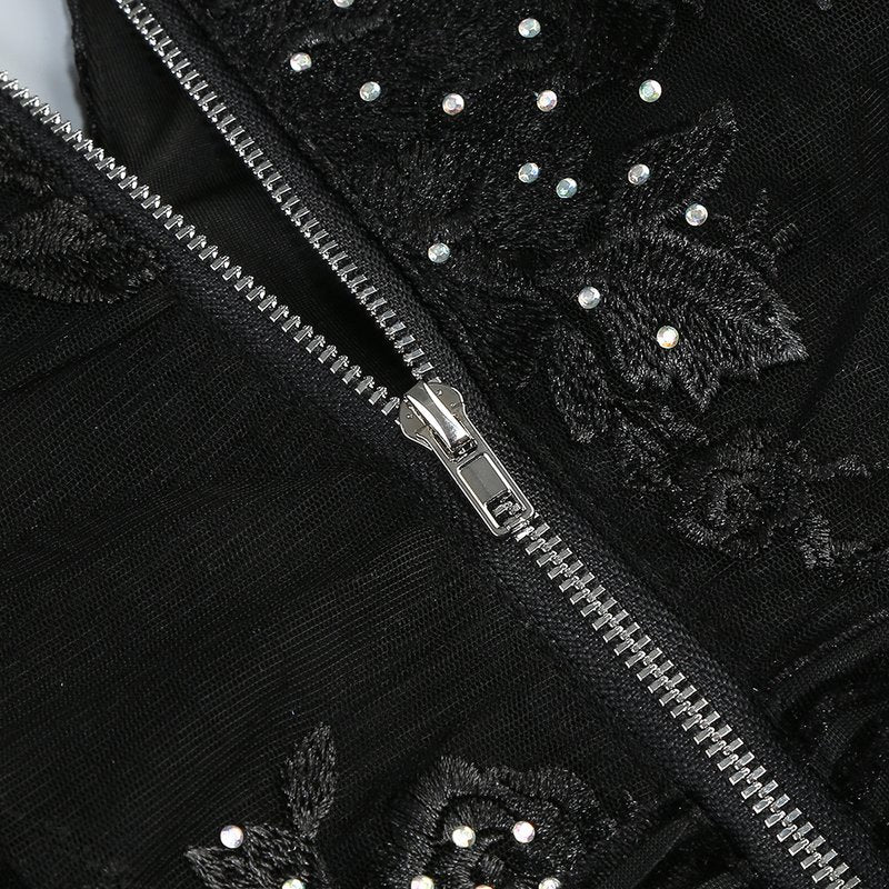 Black Embellished Floral Sheer Jumpsuit H6596