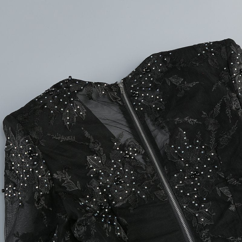 Black Embellished Floral Sheer Jumpsuit H6596