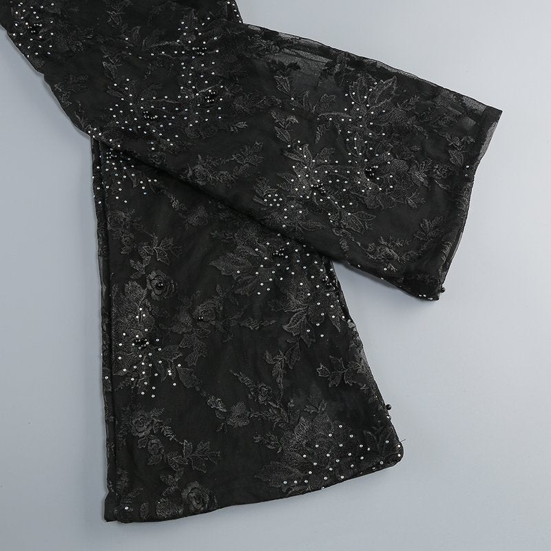 Black Embellished Floral Sheer Jumpsuit H6596