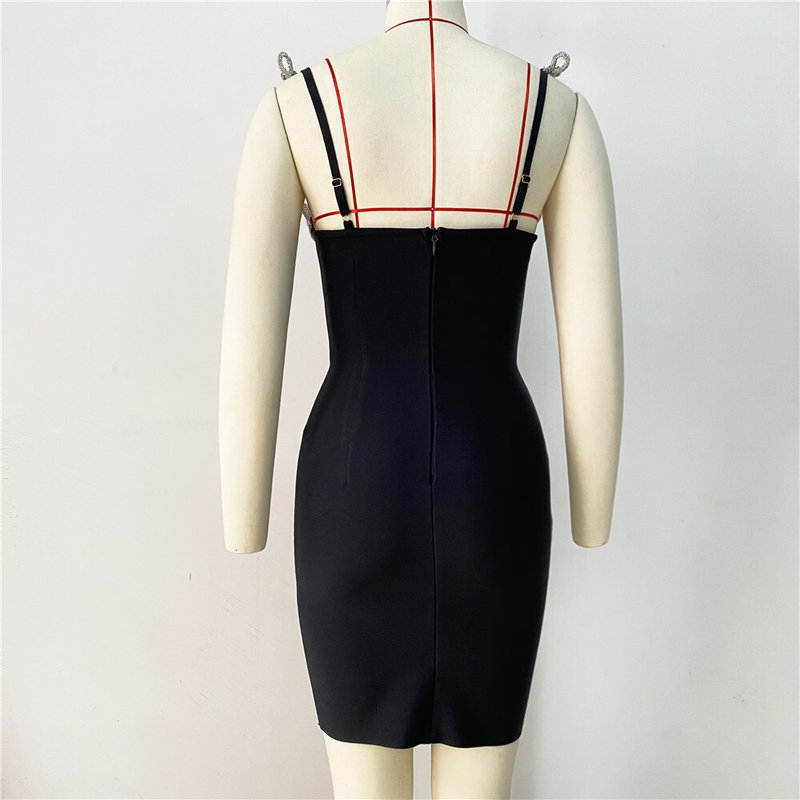 Black Embellished Flower Strap Bandage Dress H6233