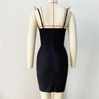 Black Embellished Flower Strap Bandage Dress H6233