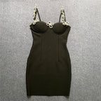 Black Embellished Flower Strap Bandage Dress H6233