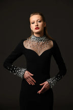 Black Embellished Long Sleeve Gown H6997