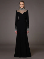 Black Embellished Long Sleeve Gown H6997