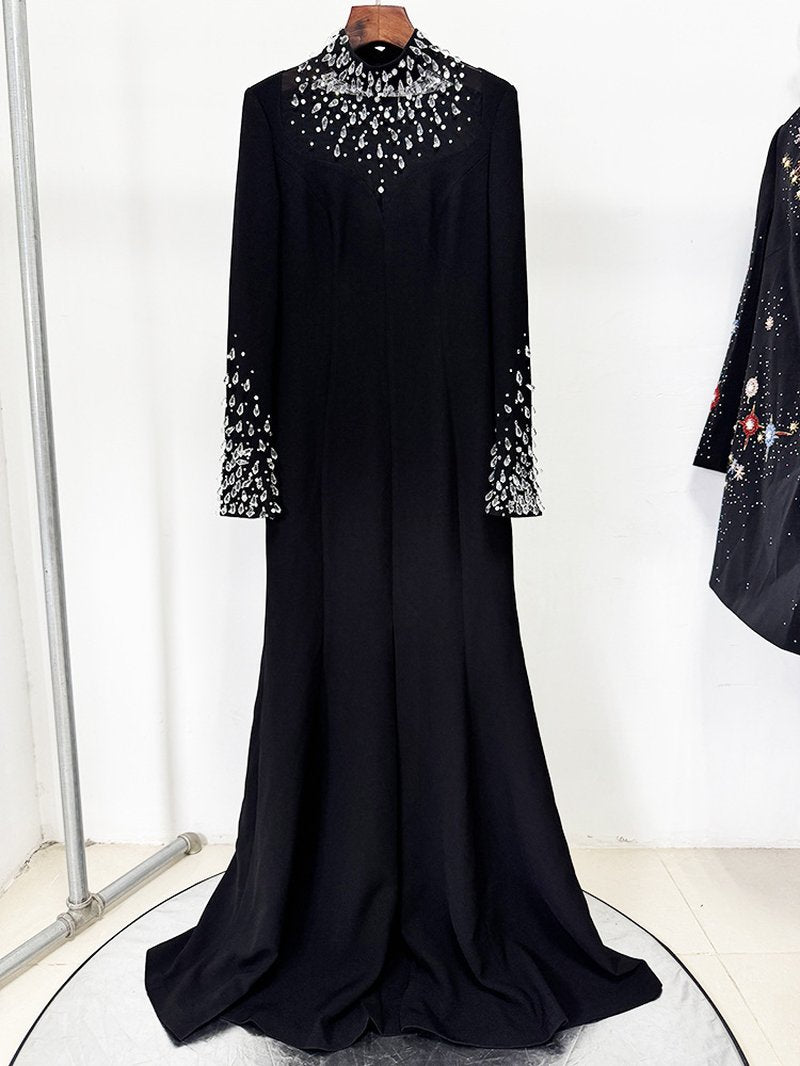 Black Embellished Long Sleeve Gown H6997