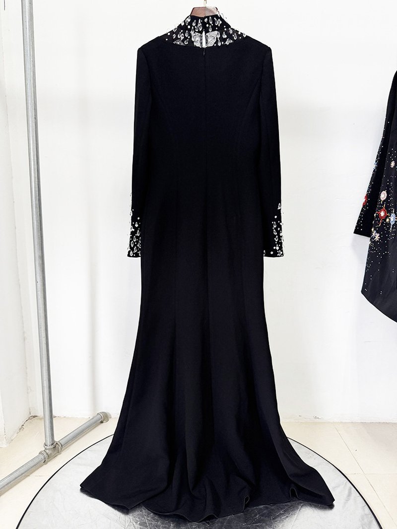 Black Embellished Long Sleeve Gown H6997