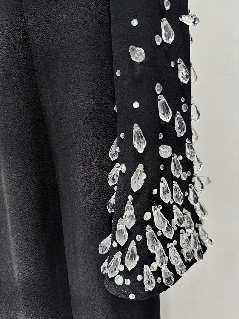 Black Embellished Long Sleeve Gown H6997