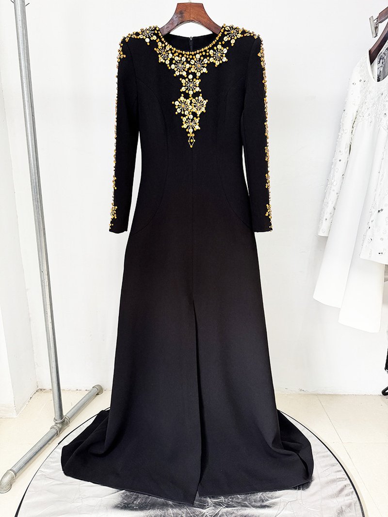 Black Embellished Long Sleeve Maxi Dress H6584
