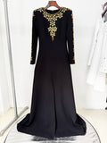 Black Embellished Long Sleeve Maxi Dress H6584