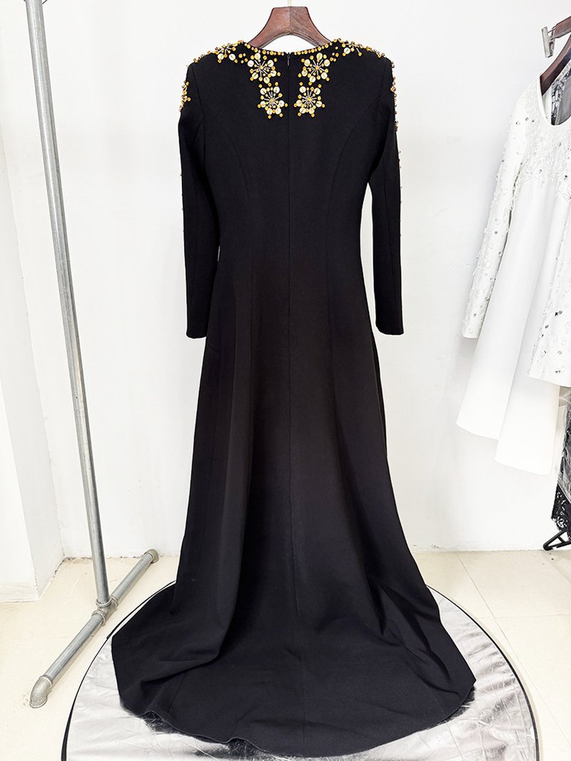 Black Embellished Long Sleeve Maxi Dress H6584