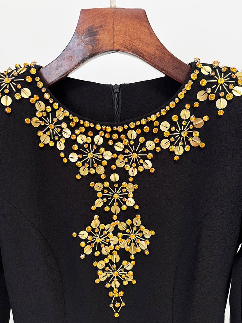 Black Embellished Long Sleeve Maxi Dress H6584
