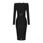 Black Embellished Long Sleeve Midi Dress H4224