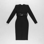 Black Embellished Long Sleeve Midi Dress H4224