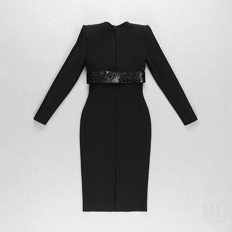 Black Embellished Long Sleeve Midi Dress H4224
