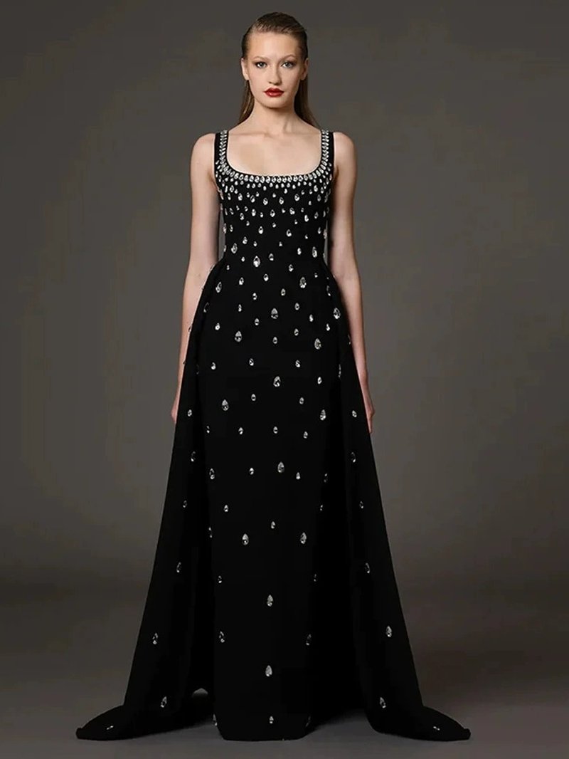 Black Embellished Sleeveless Maxi Dress H6586