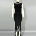 Black Embellished Sleeveless Midi Dress H6793