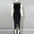 Black Embellished Sleeveless Midi Dress H6793
