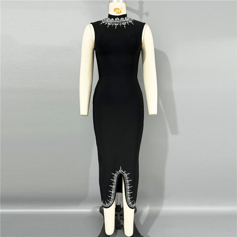 Black Embellished Sleeveless Midi Dress H6793