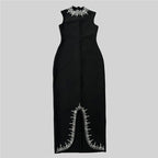 Black Embellished Sleeveless Midi Dress H6793