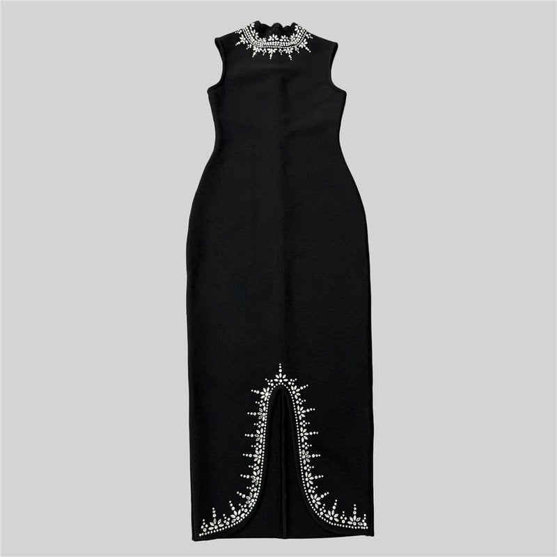 Black Embellished Sleeveless Midi Dress H6793