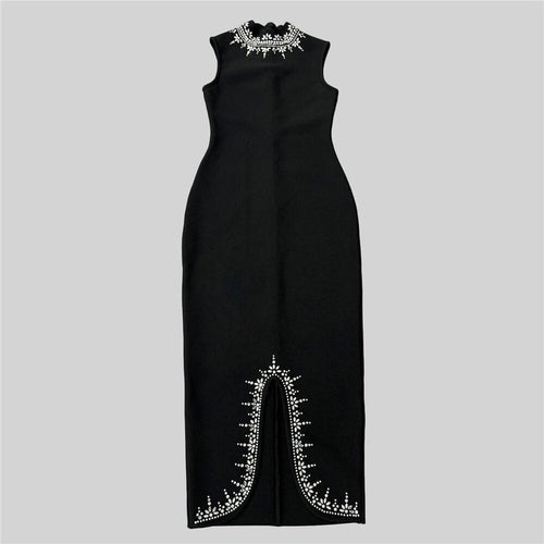 Black Embellished Sleeveless Midi Dress H6793