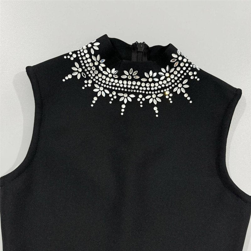Black Embellished Sleeveless Midi Dress H6793