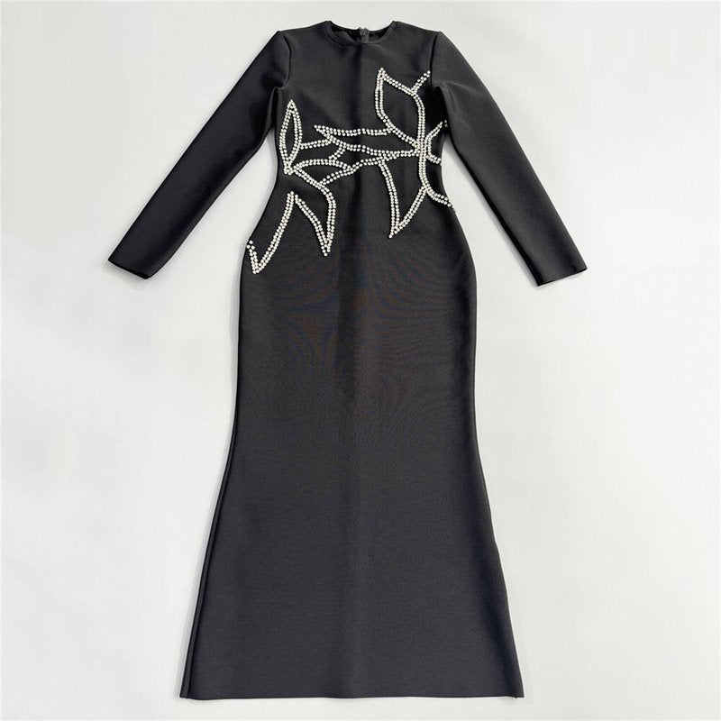 Black Embellished Spiderweb Mermaid Dress H6807